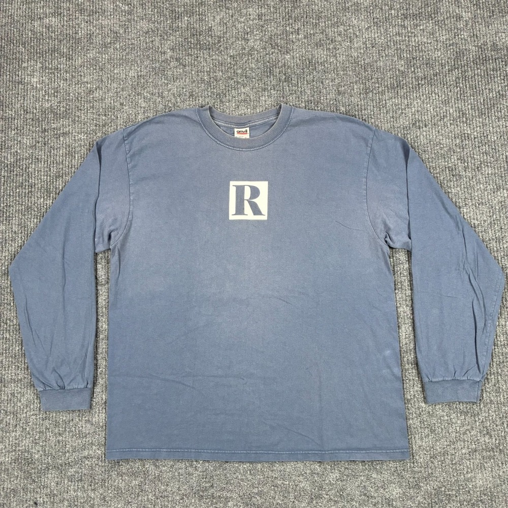 Anvil Long Sleeve Graphic T-Shirt Mens Size XL Blue 'R' Logo 100% Cotton